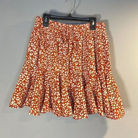Rust Orange Leopard Print Skirt - Picture 1 of 12